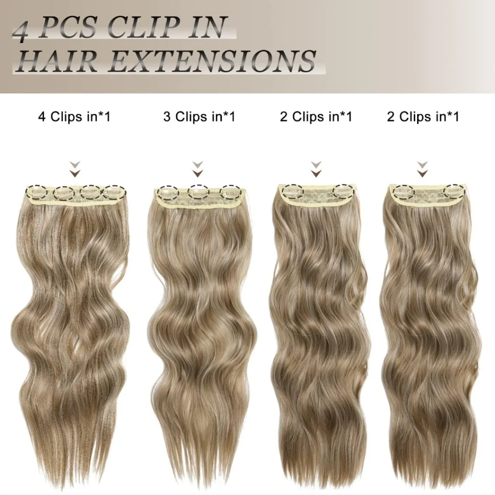 Long Wavy Clip in Hair Extensions for Women Balayage Light Blonde Mix Golden - Picture 2 of 4